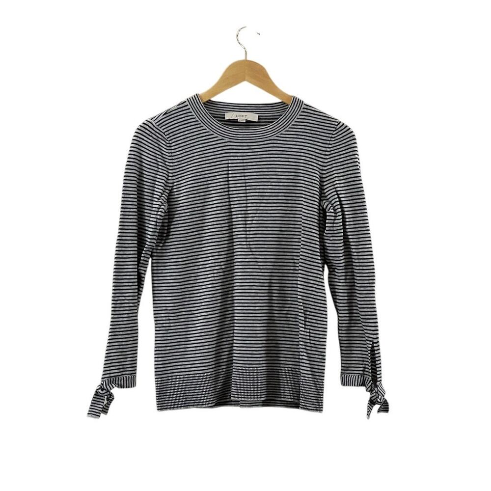 Loft Wool Blend Striped Sweater Sz S.  Tie Sleeve Detail‎